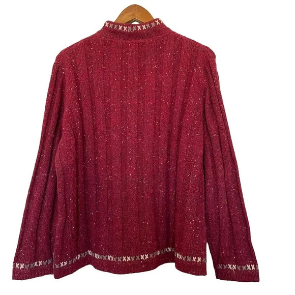 Woolrich Wool Blend 1/4 Zip Sweater Size XL Petite grandmacore Ruby Heather - Picture 2 of 7